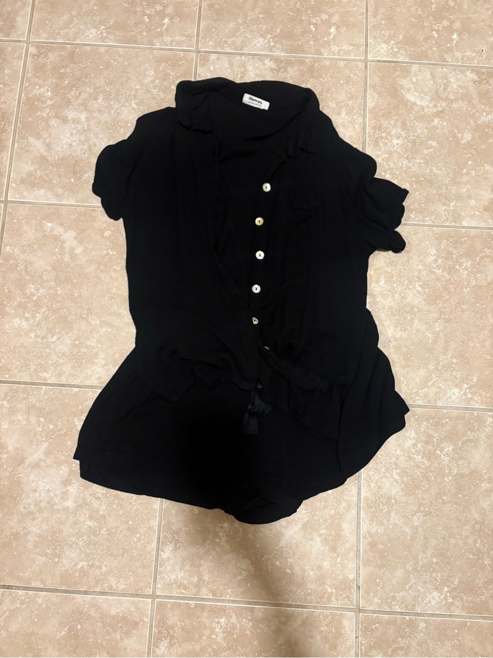 Black Button-Front Short Sleeve Romper